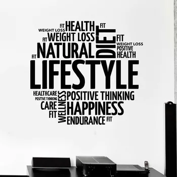 Sağlıklı Yaşam Kelimeler Vinil Duvar Çıkartması Dekor Oturma Odası Motivasyon Diyet duvar çıkartmaları Fitness Merkezi Için sanatsal fresk W666