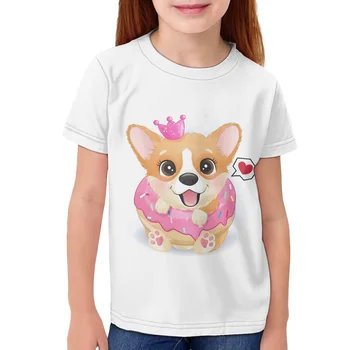 Sevimli Corgi Köpek Desen Çocuk Kız T Shirt Yaz Bebek Kız pamuklu üst giyim Toddler Tees Giyim Çocuk T-shirt Kısa Kollu Giyim