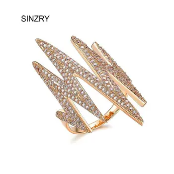 SINZRY Hotsale Yeni AB / ABD takı AAA Kübik zirkon mikro kaplamalı gül altın renk yıldırım geometri punk parmak yüzük kadınlar için