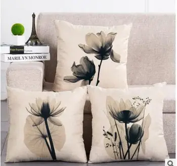siyah beyaz basit çiçekler minder örtüsü yastık kılıfı dekoratif basit çiçek baskılı yastık örtüsü atmak yastık kapalı