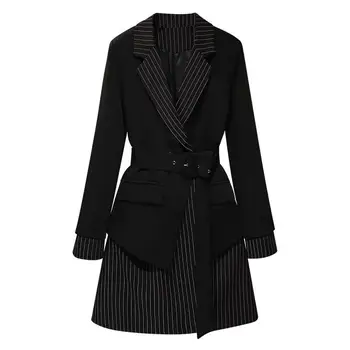 Siyah Moda Rüzgarlık Ceket Kadın 2022 İlkbahar Sonbahar Vintage Uzun Blazer Giyim Uzun Kollu Zarif takım kıyafet Kadın