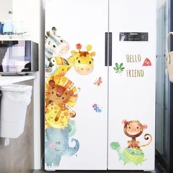 Suluboya Karikatür Kapı buzdolabı çıkartmalar Hayvan duvar çıkartmaları Çocuklar için RoomArt Tasarım Dekoratif Çıkartmalar Duvar Çıkartmaları Ev Dekor