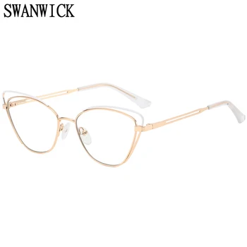 Swanwıck kedi gözü optik gözlük şeffaf lensler anti mavi ışık gözlük metal içi boş tarzı yeşil kadın aksesuarları Avrupa