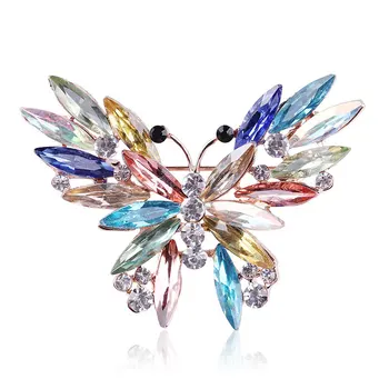 TULX Moda Renkli Kelebek Broş Düğün Kristal Rhinestone Böcek Broş Mujer Buket Başörtüsü Eşarp Pin