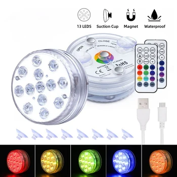 USB şarj edilebilir RGB uzaktan kumanda dalgıç ışık IP68 su geçirmez 13 LED sualtı ışıkları gölet yüzme havuzu dekoratif