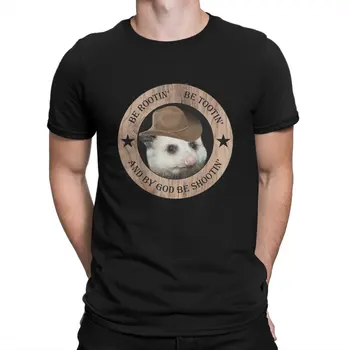 Vintage Rootin Tootin Kovboy Klasik erkek t-shirtü O Boyun Pamuk T Shirt Opossum Fare Hayvan Kısa Kollu Tee Gömlek Hediye