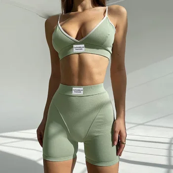 Wepbel Vücudu Saran Setleri Kadın Moda Seksi Rahat Spor Askı Şort Yoga Setleri Etiketleme 2 Parça Setleri Camiş Kırpma Üstleri Setleri