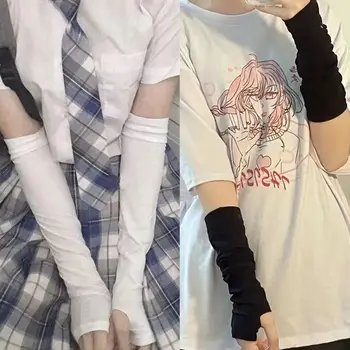 Y2k Goth Lolita Anime İnce Katı Eldiven JK Kawaii Kız Mitten Kolluk Erkek Kadın Moda Güneş Bloğu Manşet Parmaksız kol ısıtıcıları
