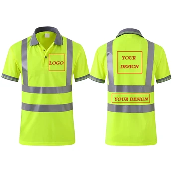Yansıtıcı Polo Floresan Yüksek Görünürlük Gece İş Güvenliği Sarı Hızlı Kuru Kısa Kollu Gömlek İnşaat İş Giysisi Yetişkinler