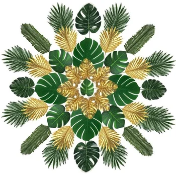 Yapay palmiye Yaprakları Dekor - 72 Adet 9 Çeşit Tropikal Yapraklar Safari Yaprakları Dekorasyon Orman Tema Parti Malzemeleri