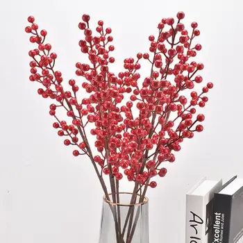 Yapay çiçek Berry Kırmızı Meyveler Sahte Çiçek Yeni Yıl Dekor Berry Yapay Dekorasyon Ev Düğün Şube Noel B4W9
