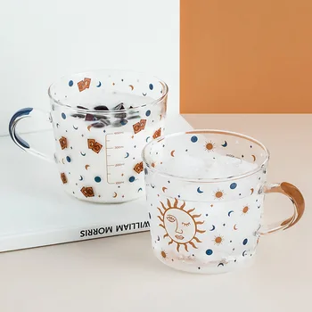 Yaratıcı Kahve Kupalar Ölçekli Cam Kupa Çift Su Bardağı Güneş Göz Desen Drinkware Ev Kahvaltı Mlik Bardak
