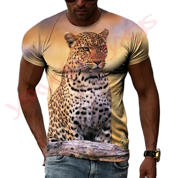 Yaz Moda Yeni Hayvan Leopar Fotoğraf Erkek T-Shirt Rahat 3D Baskı Hip Hop Tees Kişilik Yuvarlak Boyun Kısa Kollu Üstleri
