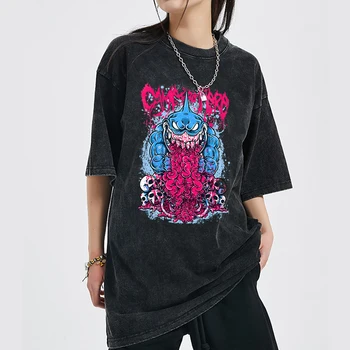 Yaz Tees Korku Yeni Dijital Tekstil baskılı tişört Baskı Moda Popüler Sokak Gotik Unisex Yıkanmış Pamuk Tişörtleri