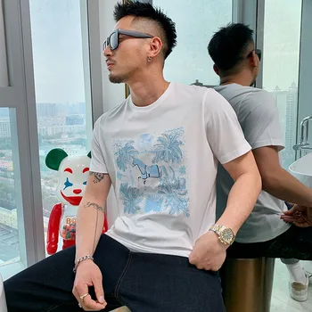 Yaz Yeni erkek T-Shirt 2022 Popüler Tarzı Elmas At Baskı Tasarım Merserize Pamuk Yuvarlak Boyun İnce Moda Tees M-4XL
