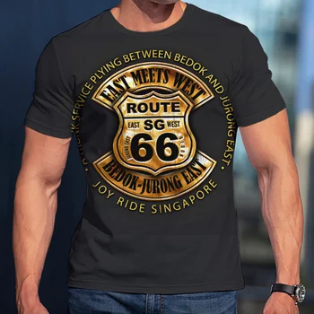 Yaz Yeni Erkek T-Shirt Büyük Boy Vintage Gevşek Moda Giyim Kısa Amerika Rota 66 Mektuplar Baskılı Kırmızı Nefes