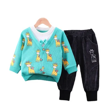 Yeni Bahar Çocuk Moda T Shirt Ceket Pantolon 2 adet / takım Toddler Rahat Kostüm Sonbahar Erkek Bebek Giysileri Çocuklar Karikatür Spor