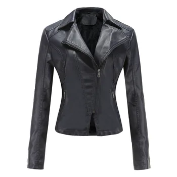Yeni Kadın Sonbahar Kış Sahte Yumuşak Deri Ceketler Mont Bayan Siyah PU Fermuar Epaule Motosiklet Streetwear