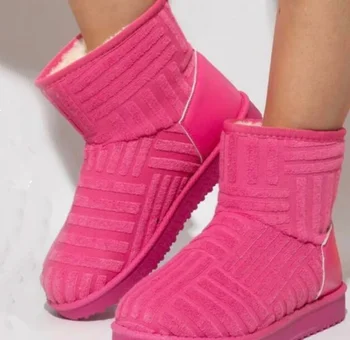 Yeni kadın Şeker Renk Çizmeler Kalın Taban Artı Kadife Sonbahar Kış Kar Botları Büyük Boy Sıcak Havlu Kısa Çizmeler pamuklu ayakkabılar 36-43