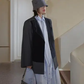 Yeni moda çizgili hit renk tasarım blazer kadın şık Kore versiyonu retro sahte iki adet giyim blazer cepler ile F1396