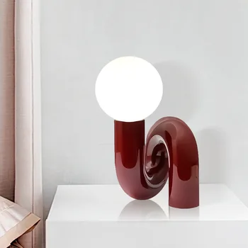 Yeni Reçine Kırmızı Mavi Led Masa Lambası cam küre Yatak Odası Başucu masa ışığı Çocuk Odası Tasarımcı Modeli Odası Ev Dekor