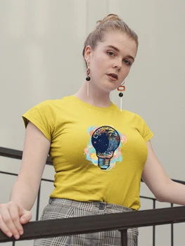 Yeskuni Ampul Grafik Kadın T Shirt Tasarım Neon Elbise Yaz 2022 Yeni Harajuku Avrupa Sanatsal Moda Stil Ücretsiz Kargo