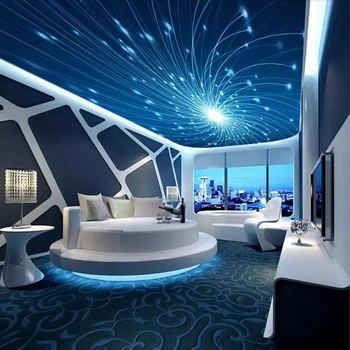 YOUMAN Özel 3D Stereo Fotoğraf Soyut Mavi Tavan Modern Tasarımlar 3D Oturma Odası Yatak Odası Tavan Duvar Kağıdı Noktaları ve Çizgiler Sanat