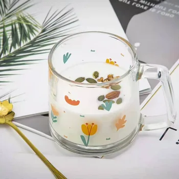 Yüksek Sıcaklığa Dayanıklı Çıkartma Kolu süt kupası Kahvaltı Yulaf Ezmesi Baskı Cam Bardak Yaratıcı Kullanışlı Pratik Ölçekli Fincan