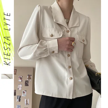 Zarif Gömlek Bluz Bej Renk 2022 Bahar Ofis kadın gömleği Kadın Rahat Seksi Gömlek Chic Blusas Tops