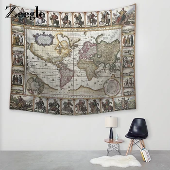 Zeegle Dünya Haritası Desen Goblen Duvar Asılı Polyester Yatak Örtüsü Atmak Battaniye Perde plaj paspasları Tekstil Ev Dekorasyon