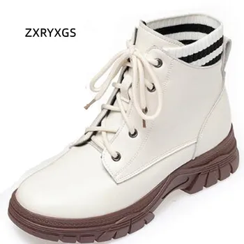 ZXRYXGS 2022 Yeni Sonbahar Kış Hakiki Deri Çizmeler Kadın Botları Gelgit ayakkabı Artı Boyutu Sıcak Peluş / Yün Çizmeler Kadın Kar Botları