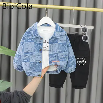 Çocuk Boys Denim Giyim Setleri Moda ceket + kazak + Kot 3 Adet Set Toddler Bebek Çocuk Yeni Sonbahar Kış Giysileri Kıyafet