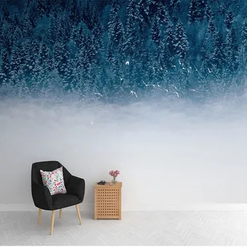Özel Duvar Kağıdı 3D İskandinav Minimalist Sis Çam Kuşlar Arka Plan Duvar Kağıdı Duvar Boyama Dekoratif Papel De Pared