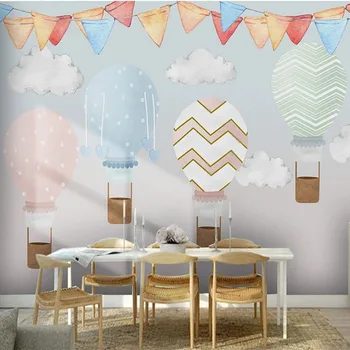 Özel Duvar Kağıdı Modern El Boyalı çocuk Odası 3D Sıcak Hava Balon Fresk Kız Yatak Odası Karikatür 3D Ev Dekor Posteri