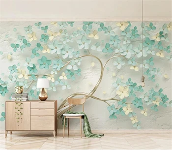 Özel Yeşil kabartma ağacı duvar kağıtları yatak odası duvar kağıdı 3D TV Arka Plan fotoğraf duvar sanatı duvar kağıdı Ev Dekorasyon çıkartmaları