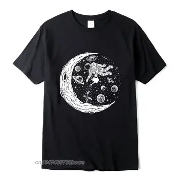 Şık erkek En Kaliteli %100 % Pamuk Komik Astronot Baskı Rahat bol tişört Ekip Boyun T-Shirt Erkekler Tee Tops